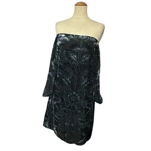 Vince Camuto Velvet Floral Off Shoulder Dress NWT Longsleeve Blue Size 6